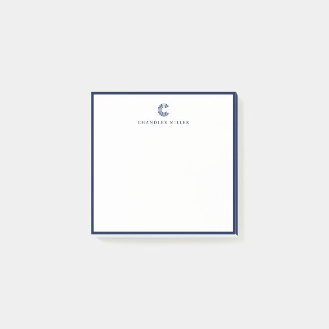 Square Modern Navy Blue Border Custom Stationery Post-it Block (Framsida)