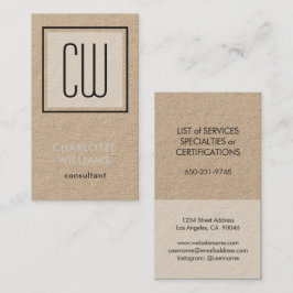 Square Monogram Modern Minimalist Kraft & Black Visitkort