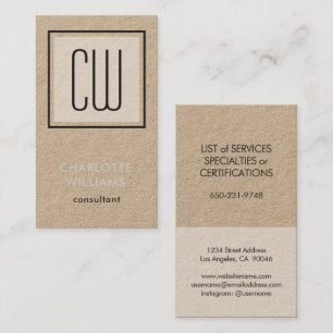 Square Monogram Modern Minimalist Kraft & Black Visitkort