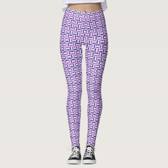 Square Mönster - Blue Violet White Leggings (Framsida)