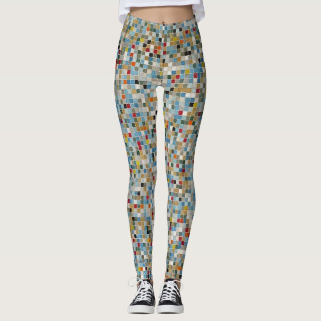 Square Mosaic Multi-färgad Tile Mönster (foto) Leggings (Framsida)