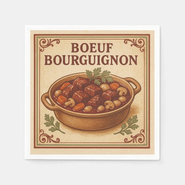 Square Napkin  Boeuf Bourguignon, Retro Style Pappersservett (Framsidan)