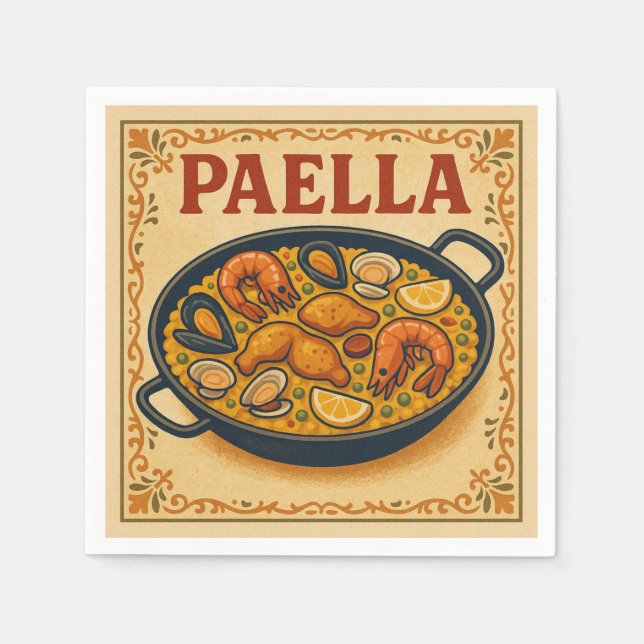 Square Napkin  (Paella, Retro Style) Pappersservett (Framsidan)