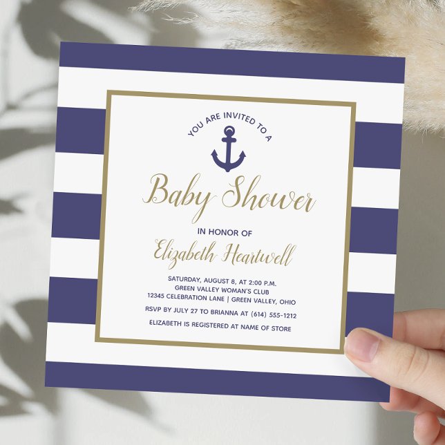 Square Nautical Navy Blue Anchor Boy Baby Shower Inbjudningar (Skapare uppladdad)