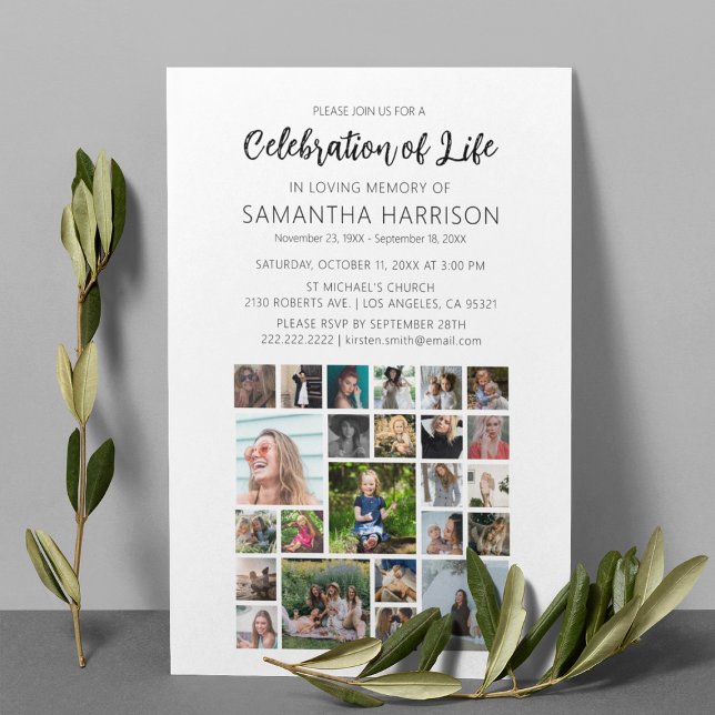 Square Photo Collage Funeral Firande of Life Inbjudningar (Skapare uppladdad)