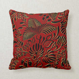 Square Pillow Blommigt Red Black Guld Asian Kudde