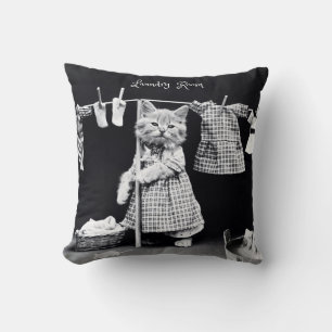 Square Pillow, Cat Hanging Tvätt Kudde