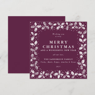 Square Plum Hand tryckt Holly God jul Julkort