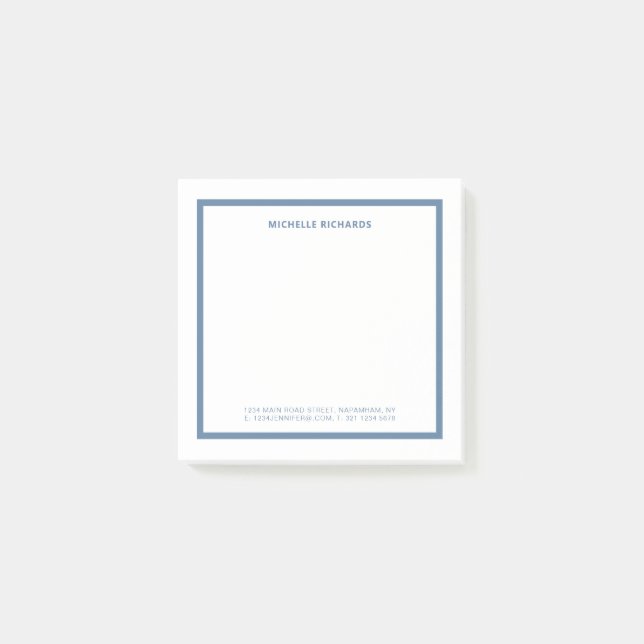 Square Professional Dusty Blue Border Stationery Post-it Block (Framsida)