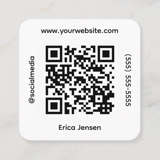 Square QR Social Media Contact Fyrkantigt Visitkort (Framsida)
