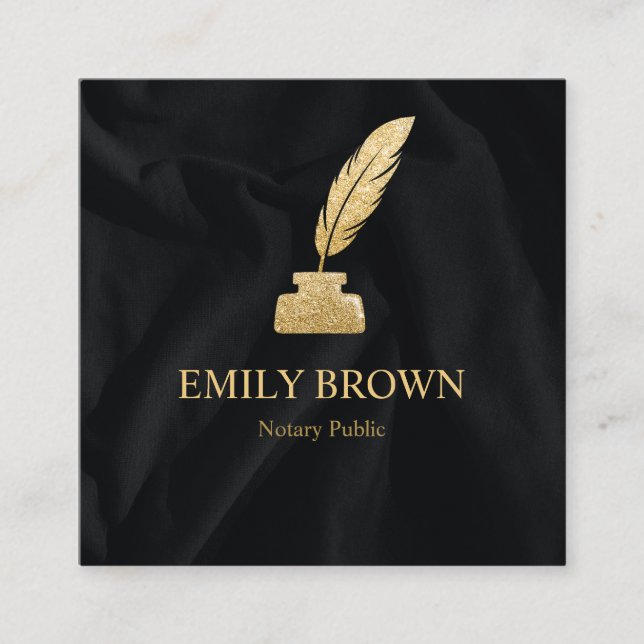 Square Quill Notary Loan Signing Agent Black Guld Fyrkantigt Visitkort (Framsida)