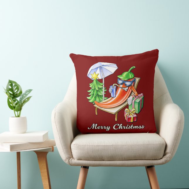 Square Red God jul Chili Art Teckning Kudde (Stol)