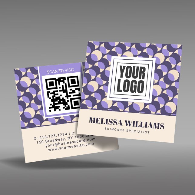 Square Retro Lavender Geometric Business Card Fyrkantigt Visitkort (Skapare uppladdad)
