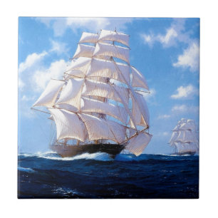 Square rigged frakten på havet kakelplatta