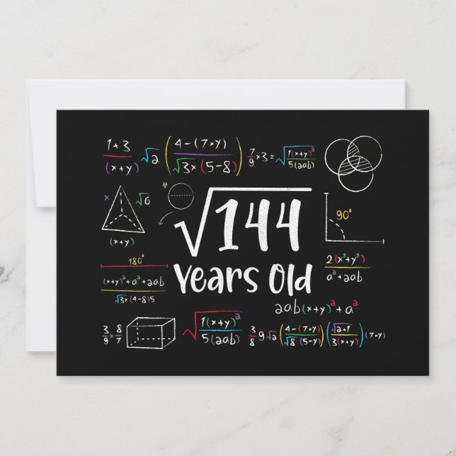 Square Root of 144 12:e Birthday 12 Year Old Gifts Inbjudningar (Framsida)