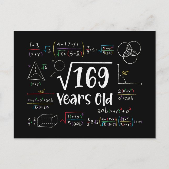 Square Root of 169 13th Birthday 13 Year Old Gifts Helg Vykort (Framsida)