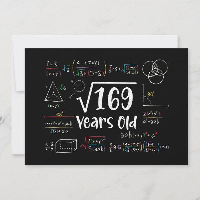 Square Root of 169 13th Birthday 13 Year Old Gifts Inbjudningar (Framsida)