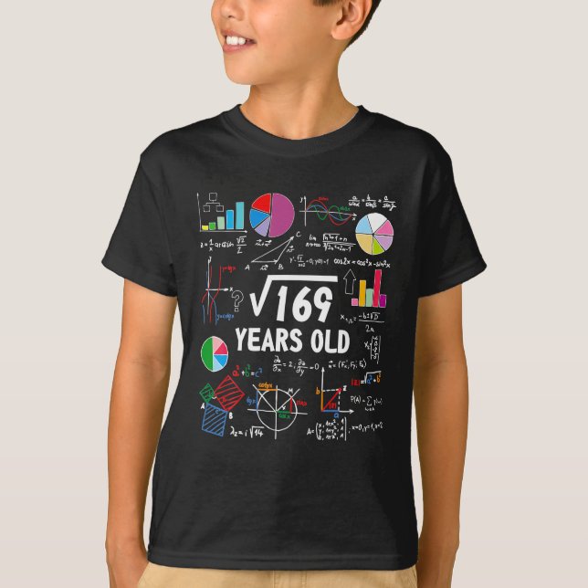 Square Root of 169 13th Birthday 13 Year Old Math T Shirt (Framsida)