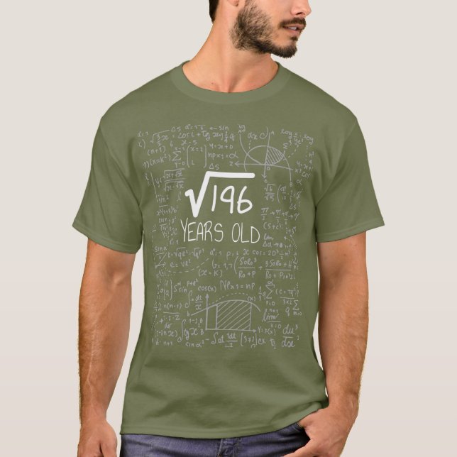 Square Root of 196 14 Years Old 14th Birthday T Shirt (Framsida)