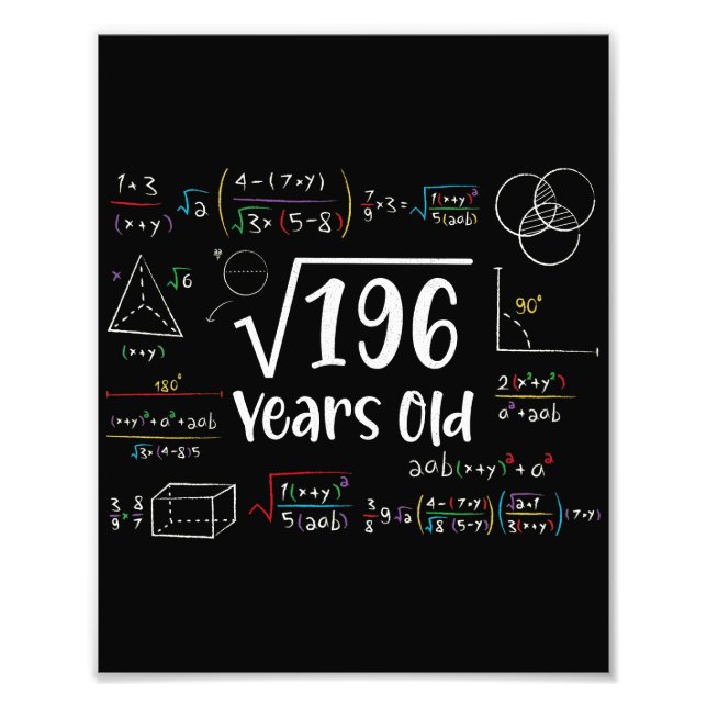 Square Root of 196 14th Birthday 14 Year Old Gifts Fototryck (Framsidan)