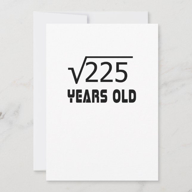 Square Root of 225 15 ys years old 15th Surt Kort (Framsida)