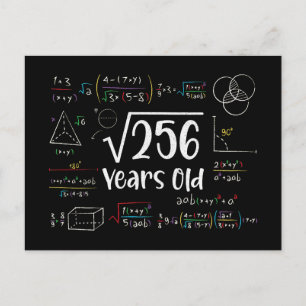 Square Root of 256 16th Birthday 16 Year Old Gifts Helg Vykort