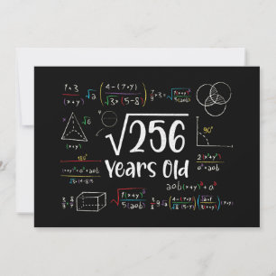 Square Root of 256 16th Birthday 16 Year Old Gifts Inbjudningar