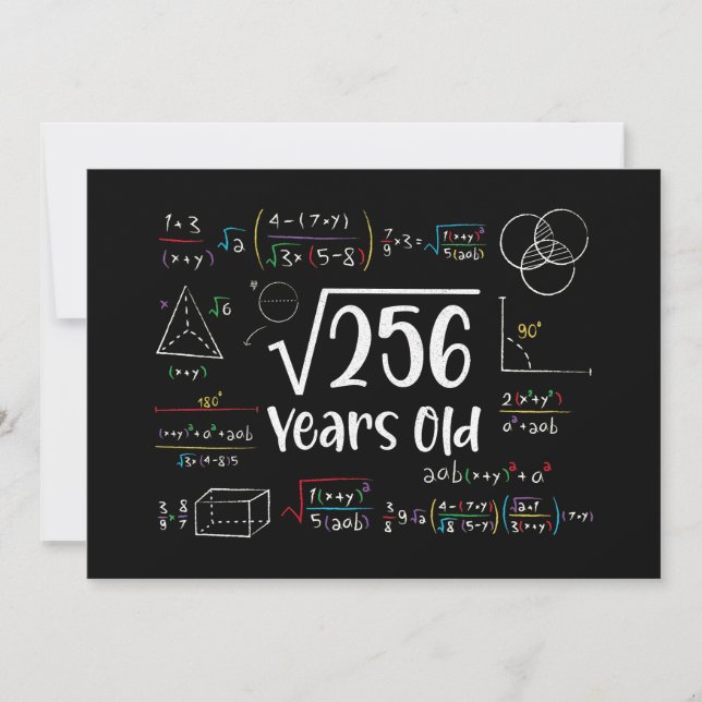 Square Root of 256 16th Birthday 16 Year Old Gifts Inbjudningar (Framsida)