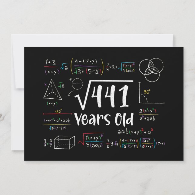 Square Root of 441 21th Birthday 21 Year Old Gifts Inbjudningar (Framsida)