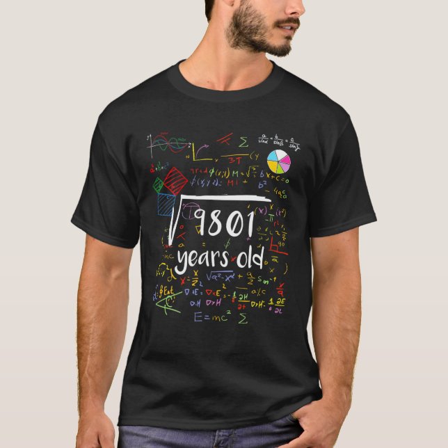 Square Root of 9801 99th Birthday 99 Years Old Mat T Shirt (Framsida)