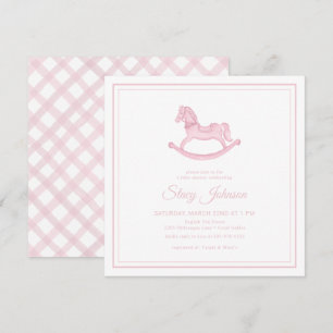Square Rosa Rocking Horse Girl Baby Shower Inbjuda Inbjudningar