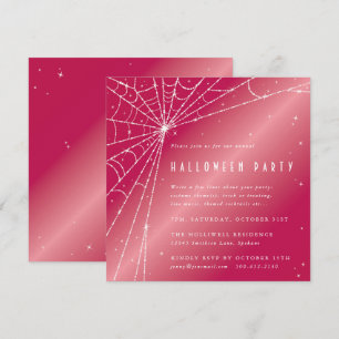 Square Rosa Sparkling Spindelnät Halloween fest Inbjudningar