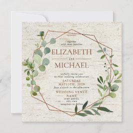 Square Rustic Copper Geometric Eucalyptus Bröllop Inbjudningar