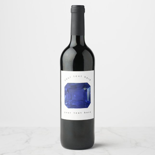 Square Sapphire Gemstone Blue Vinflaska Etikett (Framsida)