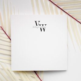 Square Simple Elegant Black and White Initials Anteckningskort