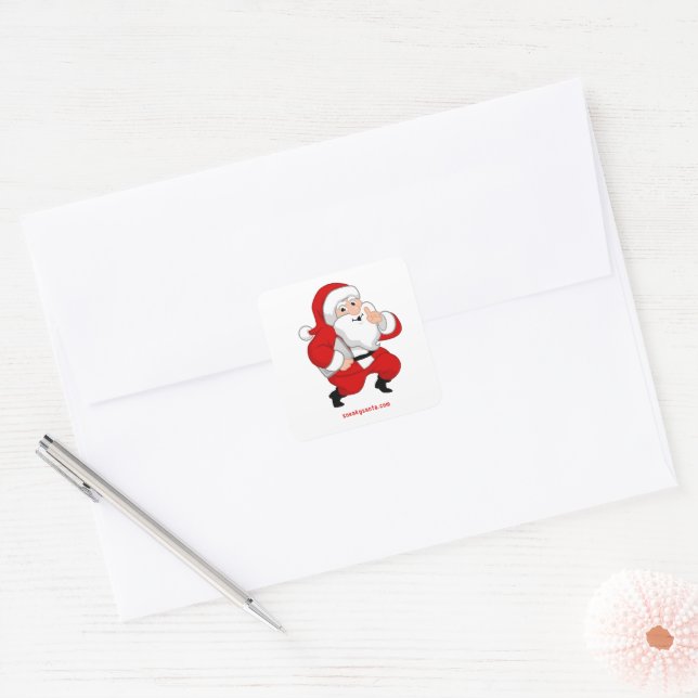 Square Sneaky Santa Stickers Fyrkantigt Klistermärke (Kuvert)