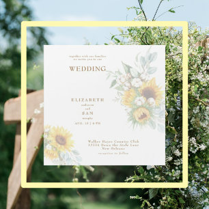 Square Solros Blommigt Bröllop Magnetisk Inbjudningskort