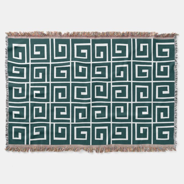 Square Spiral - Mörk Moss Grönt på vit Mysfilt (Framsidan)