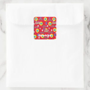 Square Stickers, Lycklig 4e födelsedagen Red Fyrkantigt Klistermärke