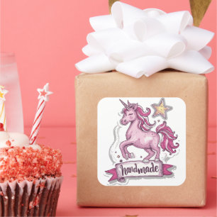 Square Stickers Unicorn och inskriptionen,,Hand Fyrkantigt Klistermärke