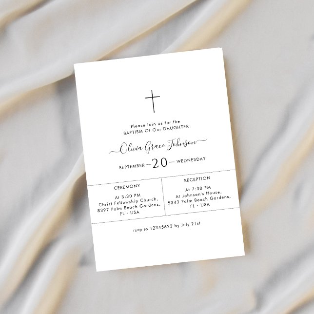 Square Stollig Script White Gender Neutral Baptism Inbjudningar (Skapare uppladdad)
