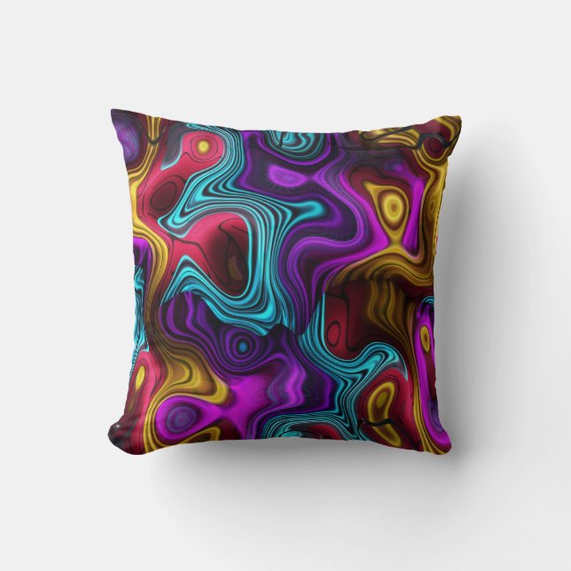 Square Swirls Lila Teal Rosa Gult Guld Kudde (Framsida)