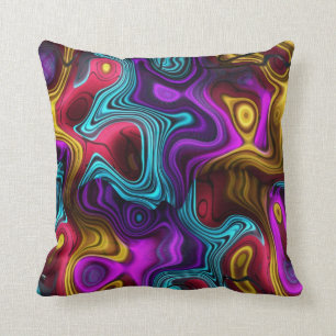 Square Swirls Lila Teal Rosa Gult Guld Kudde