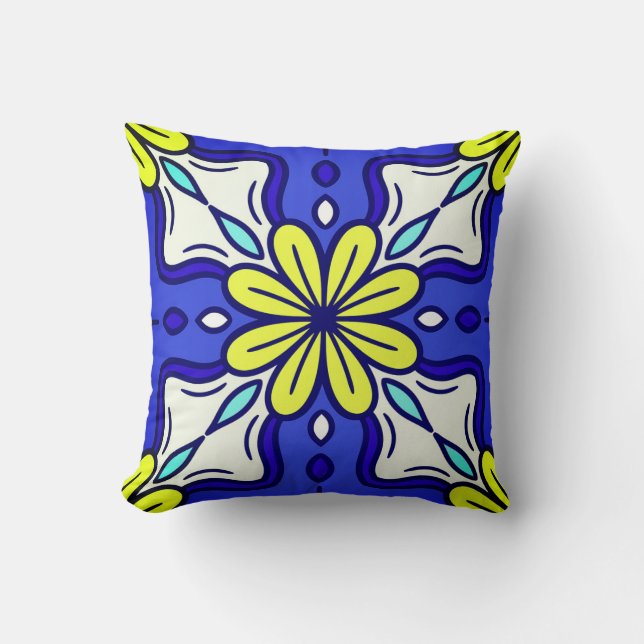 Square Throw Pillow with Yellow Flowers Kudde (Framsida)