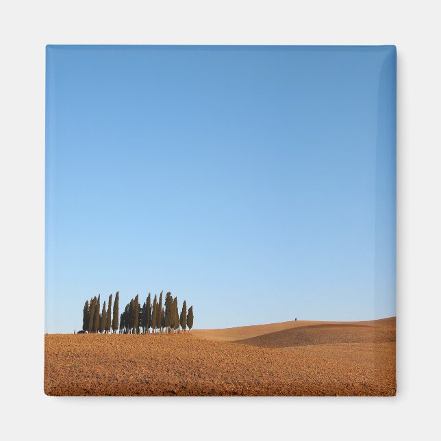 Square Tuscany-landskapet med cypress träd-magnet Magnet (Framsidan)