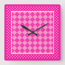 Square Wall Clock, Candy Rosa, Polka dots Fyrkantig Klocka