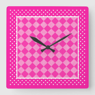 Square Wall Clock, Candy Rosa, Polka dots Fyrkantig Klocka