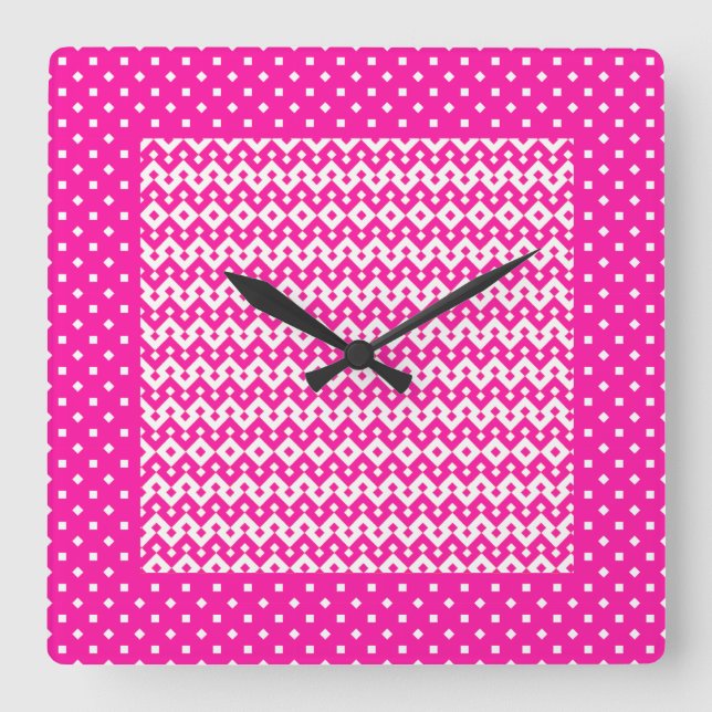 Square Wall Clock, Candy Rosa Zigzags, Polka dots Fyrkantig Klocka (Framsida)