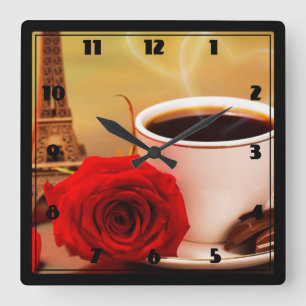 Square Wall Clock/Coffee Time i Paris Fyrkantig Klocka