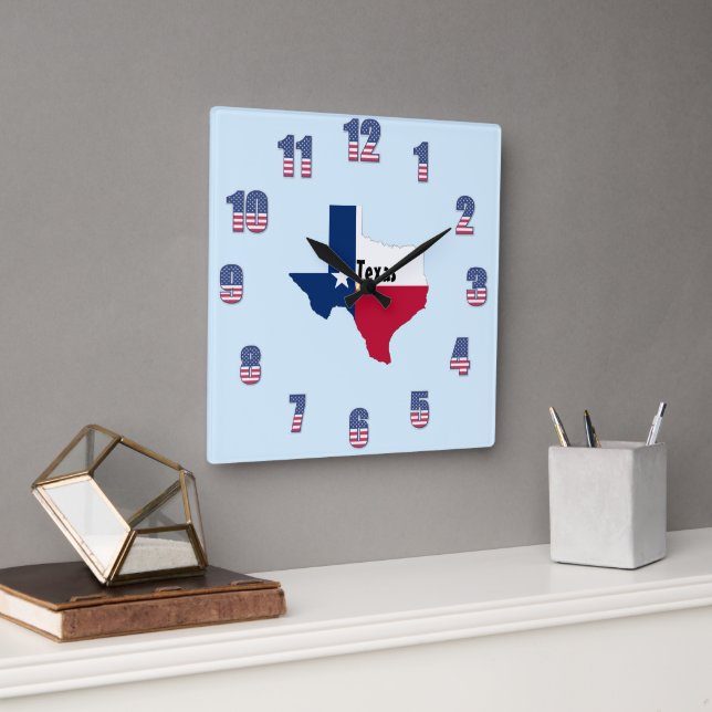 Square Wall Clock med Texas-Pride Fyrkantig Klocka (Kontor)